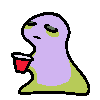 a drawing of florim (slime) holding a red solo cup.